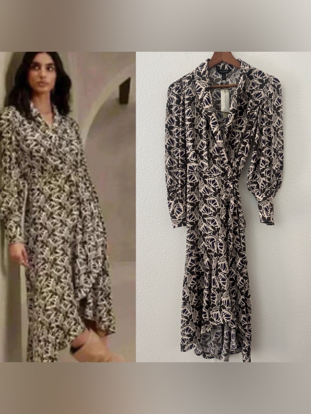 Banana Republic NWT True Full Wrap Dress High Low Long Sleeve Size XS Petite